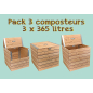 Pack 3 Composteurs en bois Douglas 3 x 365 litres Pack 3 Composteurs en bois Douglas 3 x 365 litres