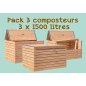 Pack 3 Composteurs en bois Douglas 3 x 1500 litres Pack 3 Composteurs en bois Douglas 3 x 1500 litres